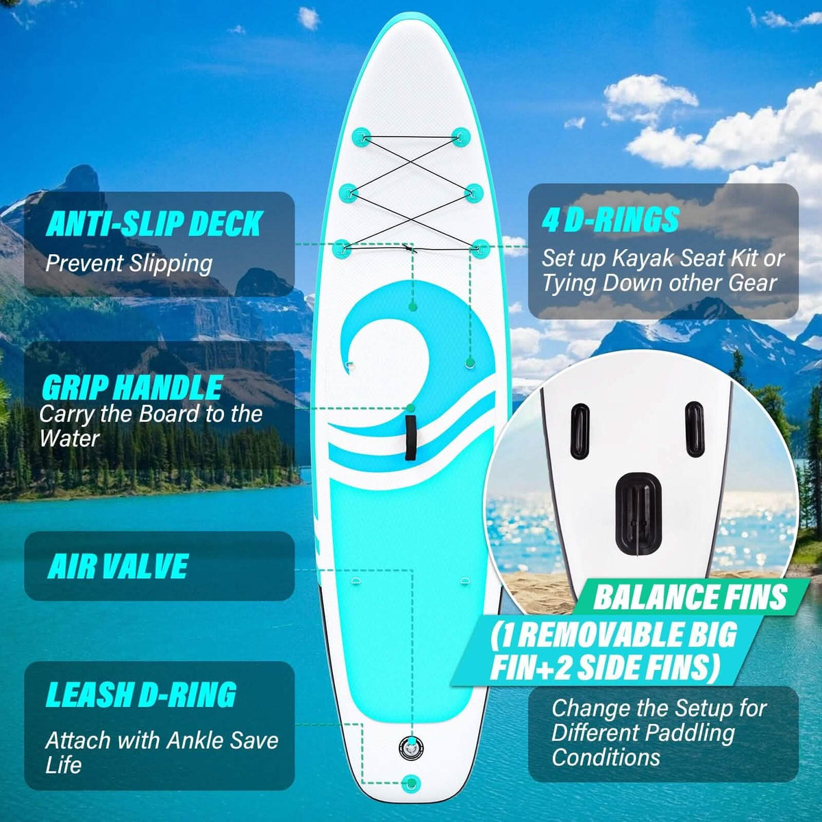 10’6” x 32”x 6” Paddle Boards for Adults with Premium SUP Accessories and Backpack