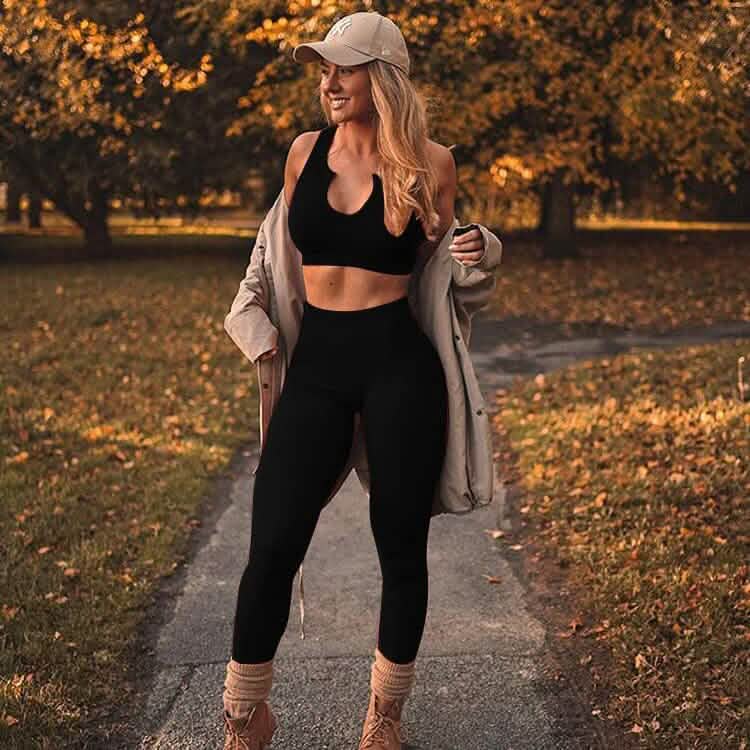 2-Piece Set: Ribbed Seamless Crop Tank High Waist Yoga Leggings