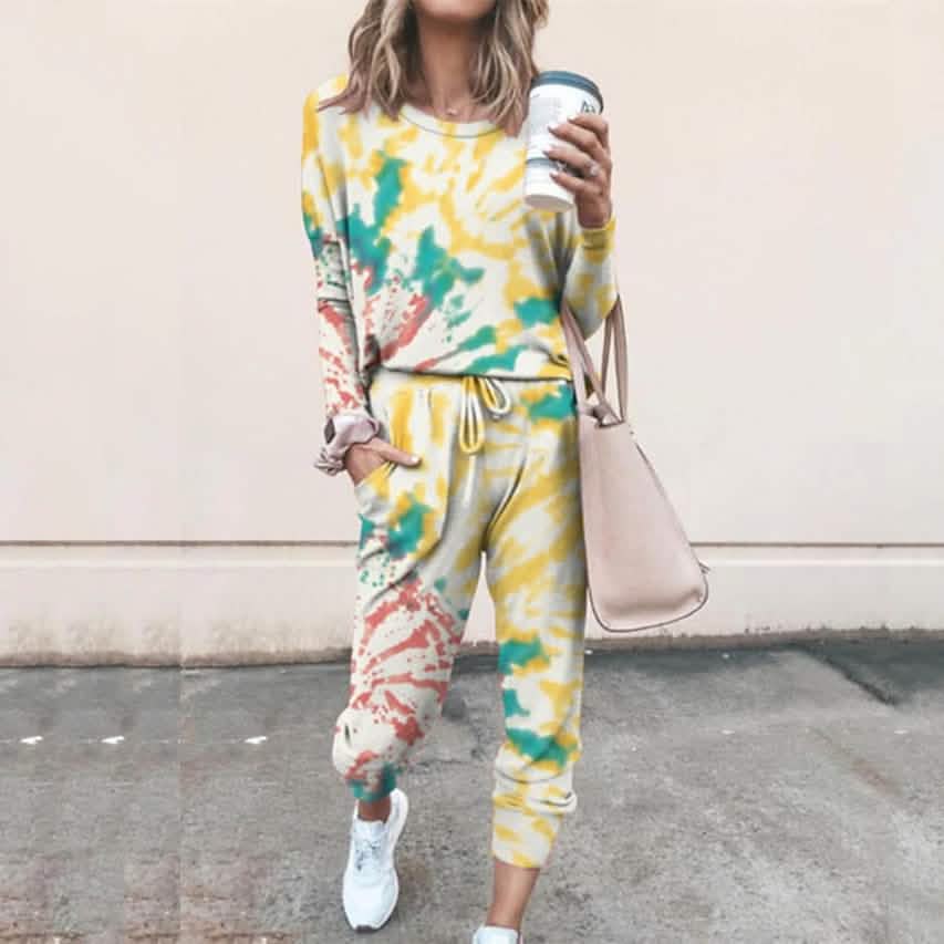 2-Piece Set: Women's Basic Tie Dye Sweatshirt Tracksuit Pants Sets
