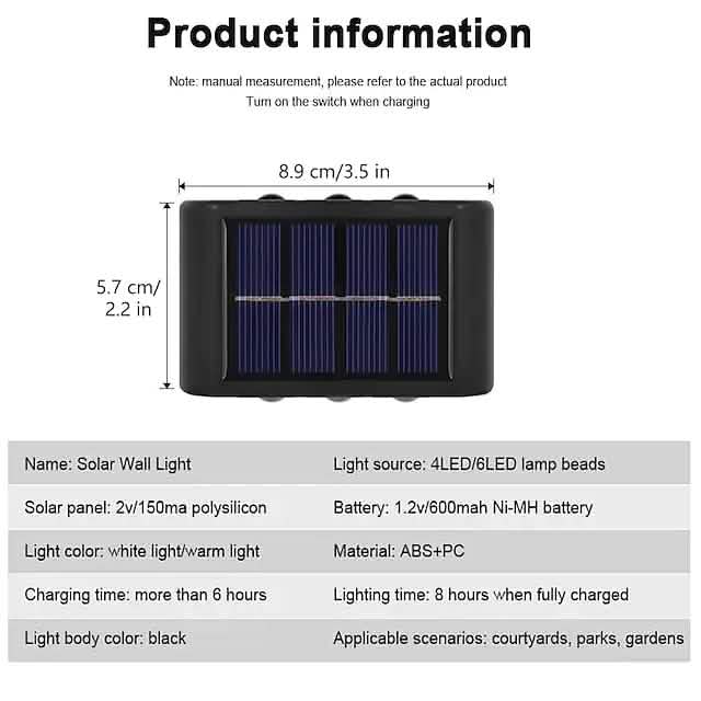 2-Pieces: Outdoor Wall Light Solar Waterproof LED Light