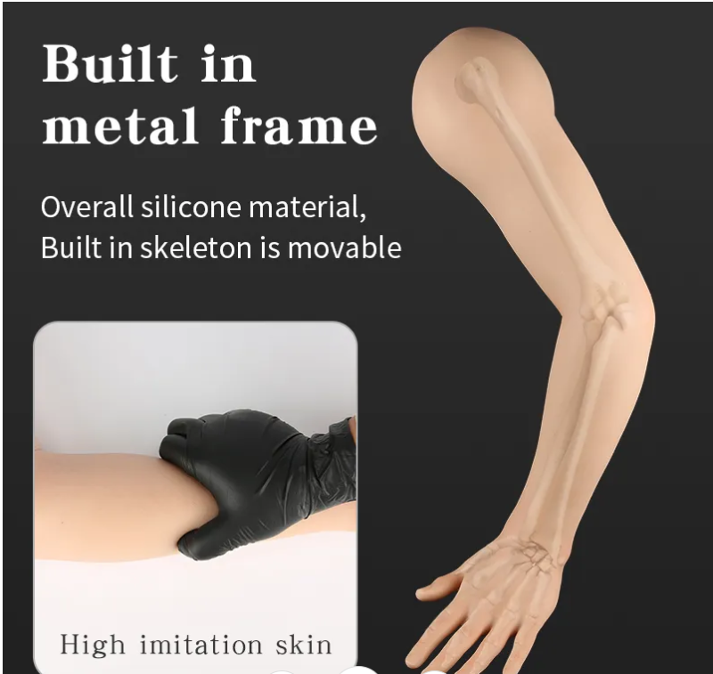 Realistic Silicone Full Arm Tattoo Practice Model – Adjustable Joints for Creative Practice & Studio Decor