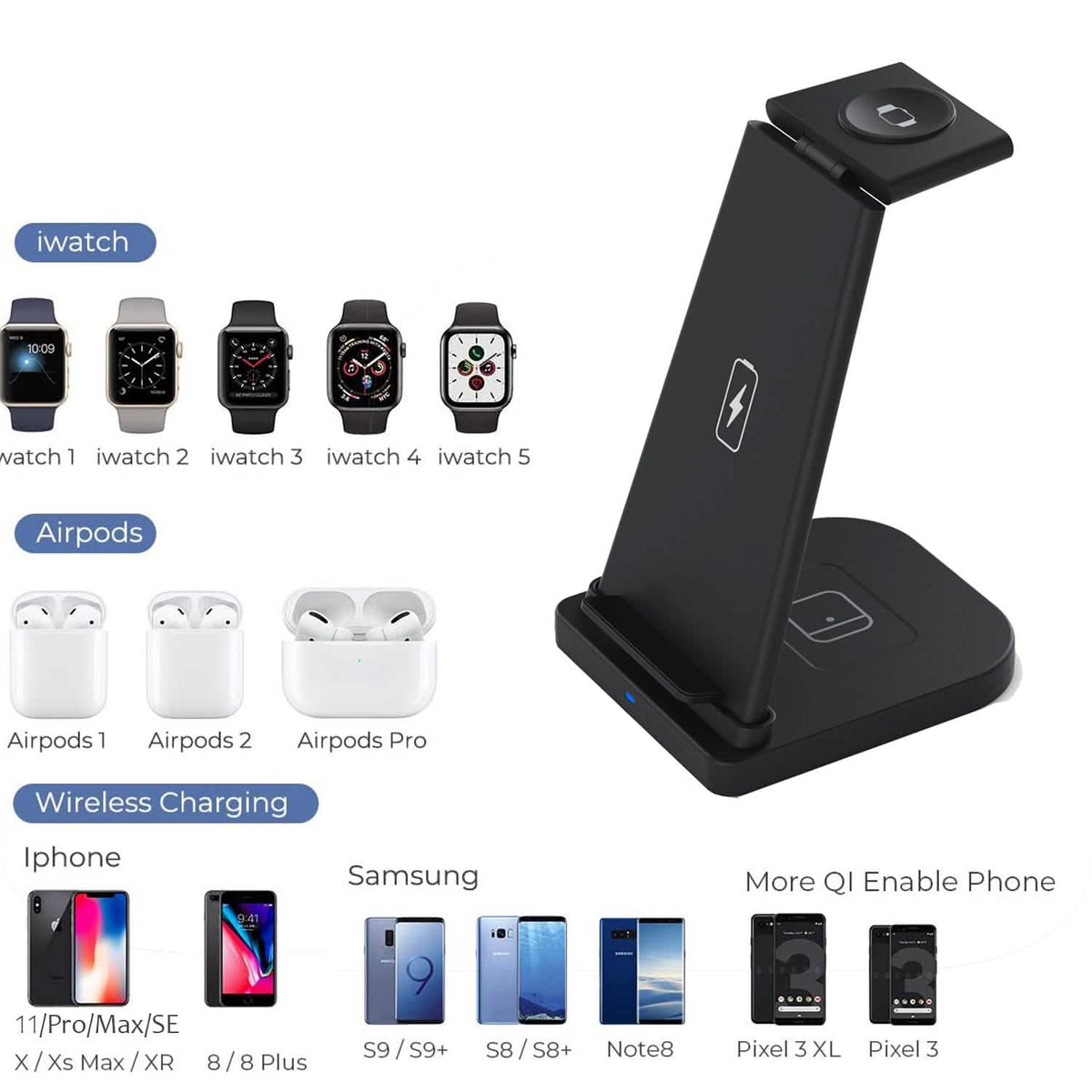 3-in-1 Foldable Fast Wireless Charging Stand