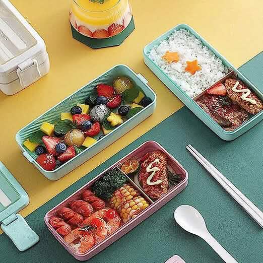 3-Layer Stackable Bento Box Japanese Lunch Box Kit with Spoon & Fork