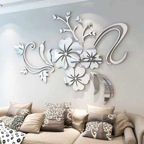 3D Mirror Flower Removable Wall Sticker