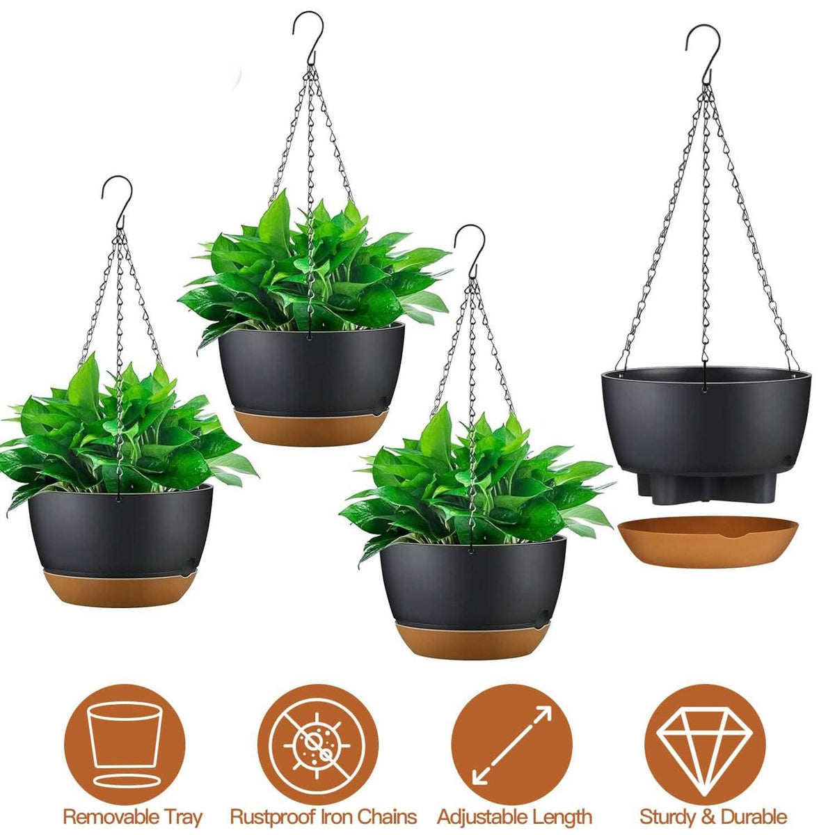 4-Piece: 9.64" Diameter Hanging Planter with Drainage Holes