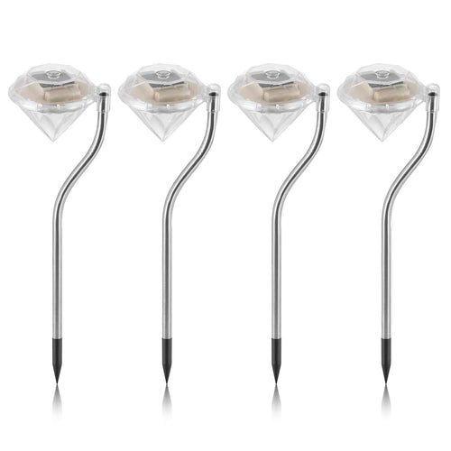4-Piece: Solar Diamond LED Light Pathway Stake Decorative Lamp