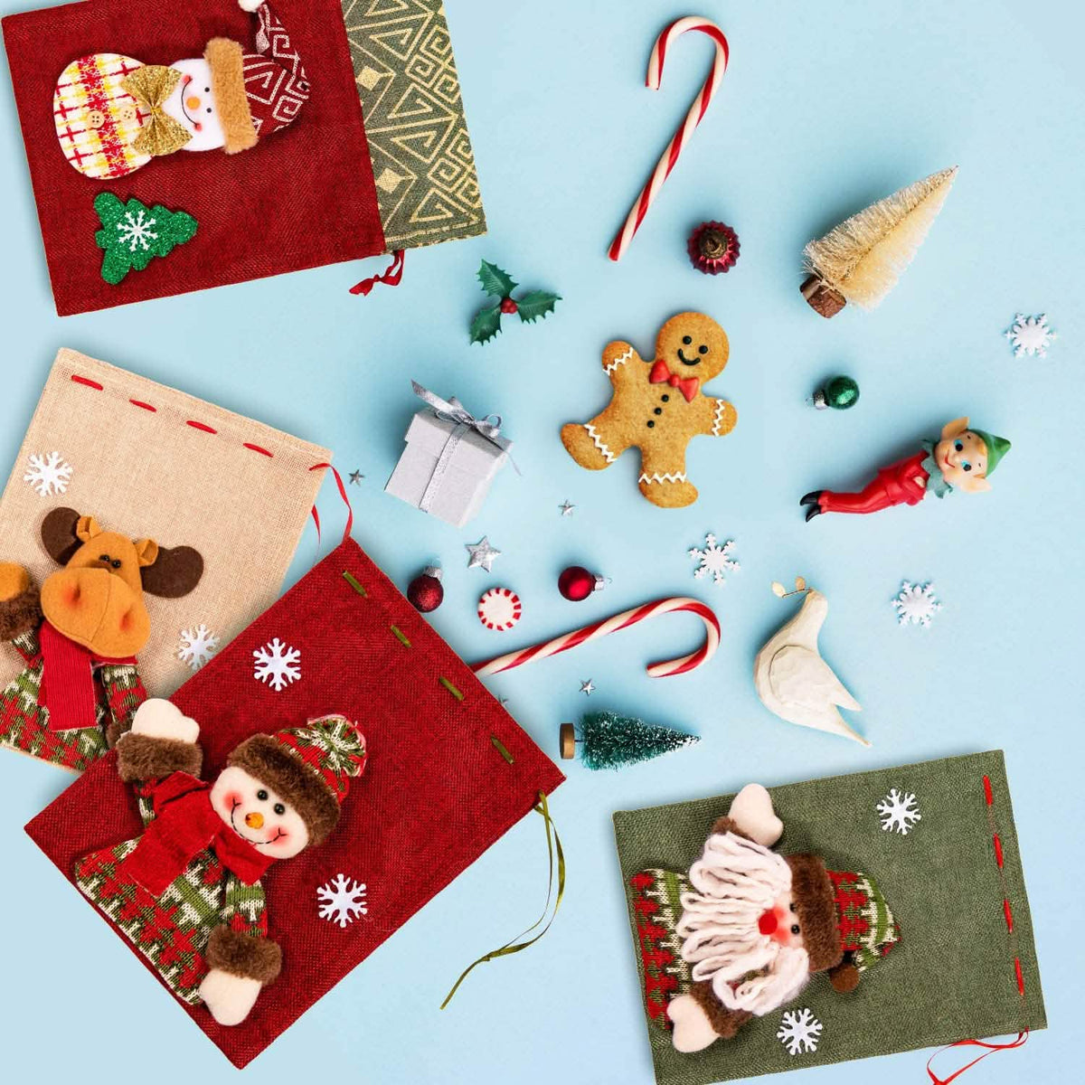 5-Pack: Drawstring Christmas Bags