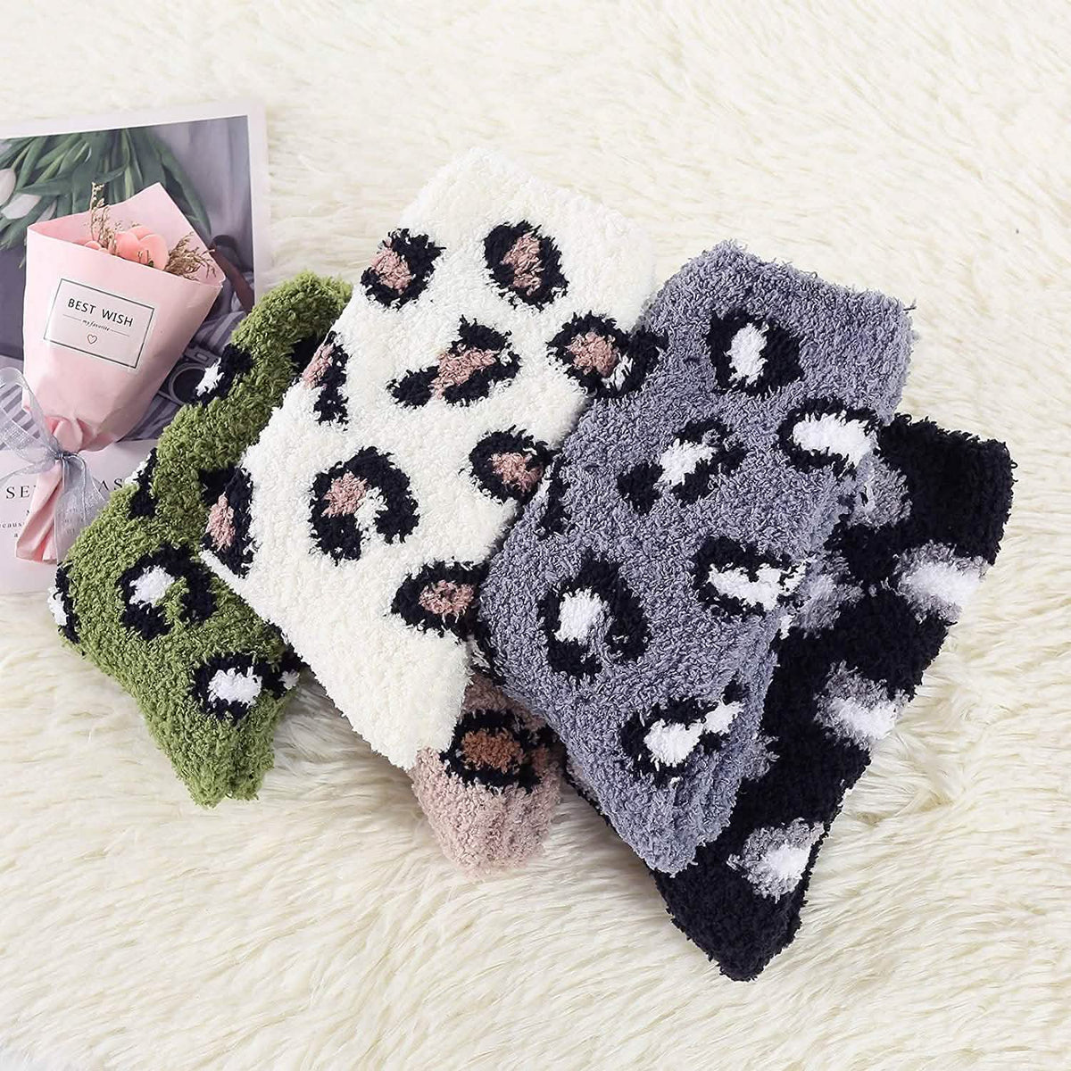 5-Pair: Womens Fuzzy Socks Winter Slipper Socks