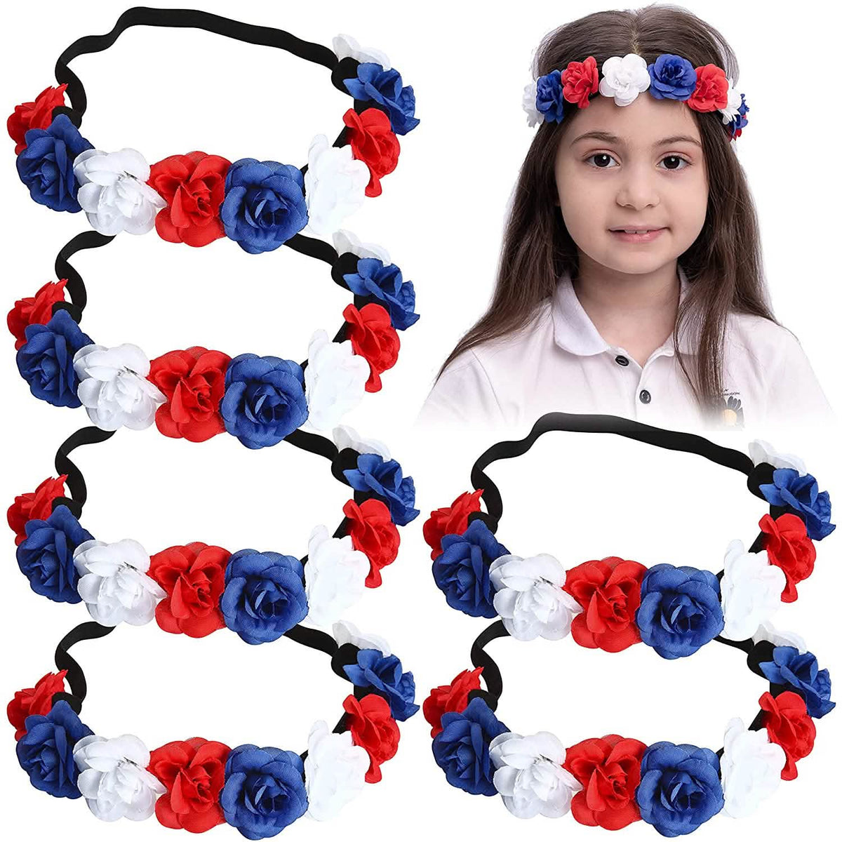 6-Piece: Patriotic Flower Headbands
