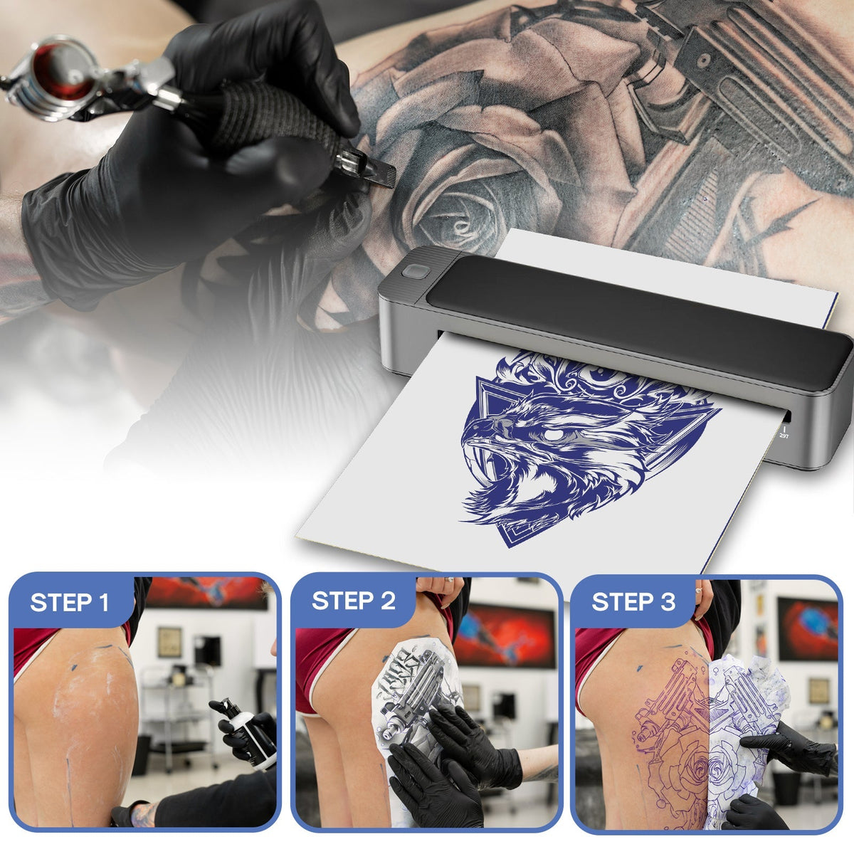Upgraded A3 Bluetooth Tattoo Stencil Printer Portable Tattoo Transfer Machine for Large-Scale Tattoo Stencil