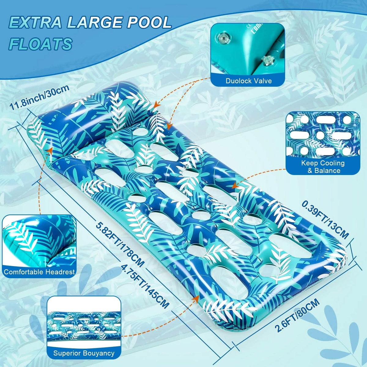 70" x 30" Inflatable Lounge Pool with Headrest