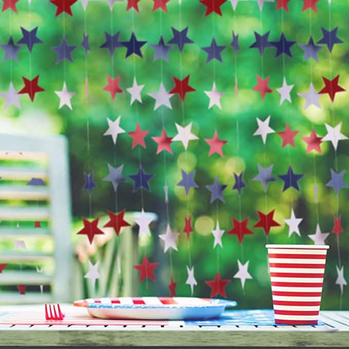 8 Strands Patriotic Star Streamers Banner Garland