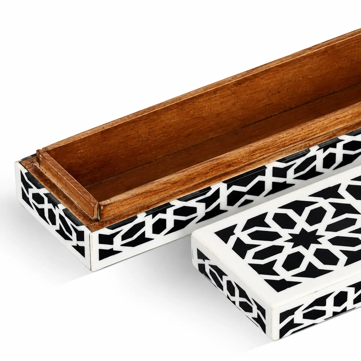 Decorative Storage Boxes Shiraz Pattern Resin Inlay, Black & White, 7 sizes