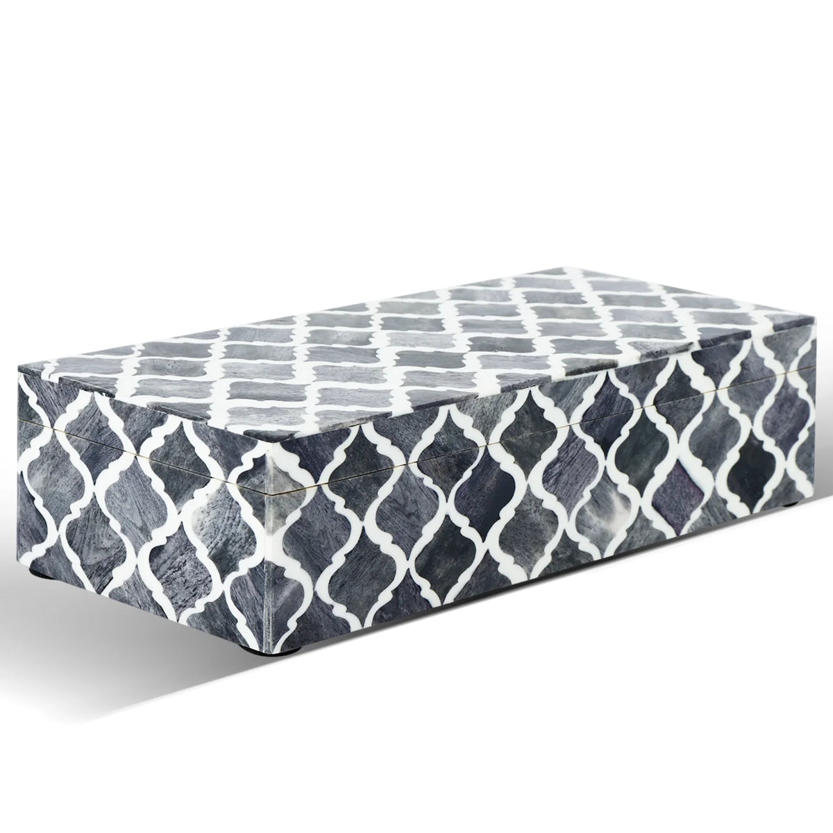 Moroccan Grey & White Resin & Bone Inlay Decorative Storage Box — (7 Sizes)
