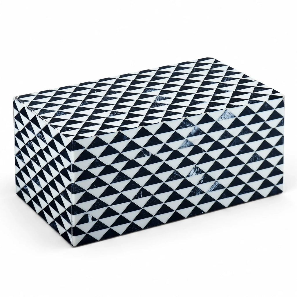 Marquet Prism Black White Resin Inlay Storage Box, 8 Sizes