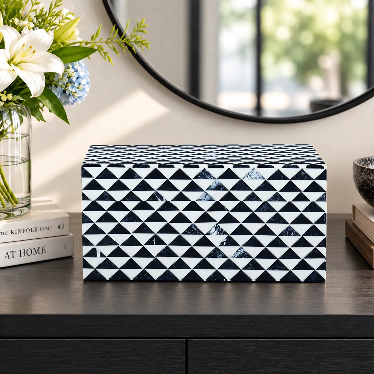 Marquet Prism Black White Resin Inlay Storage Box, 8 Sizes