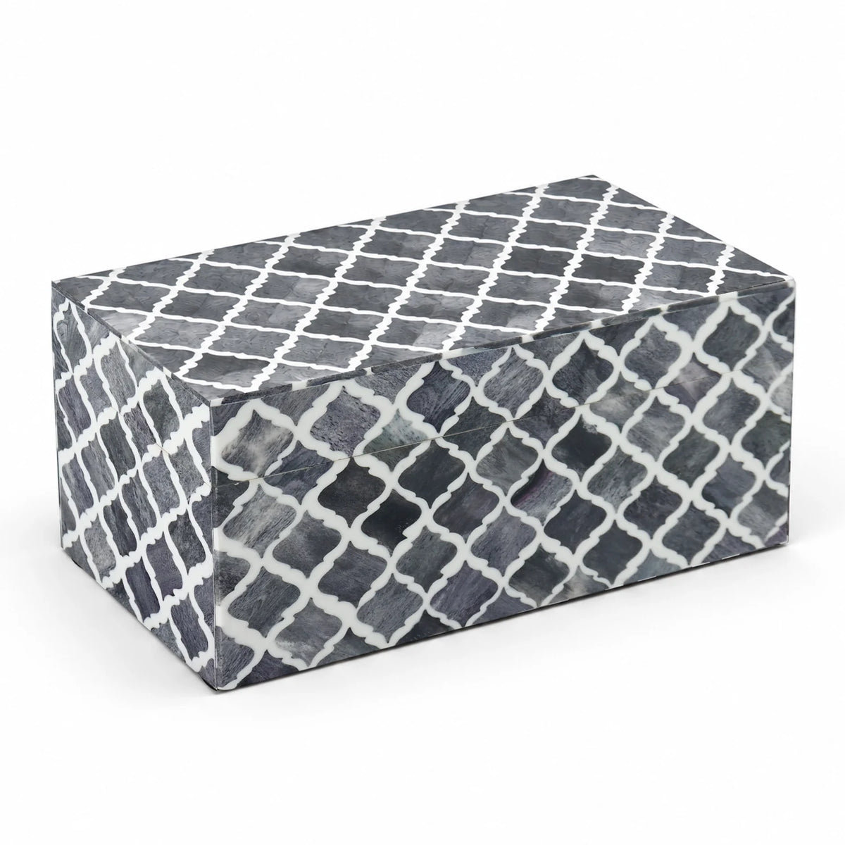 Moroccan Grey & White Resin & Bone Inlay Decorative Storage Box — (7 Sizes)