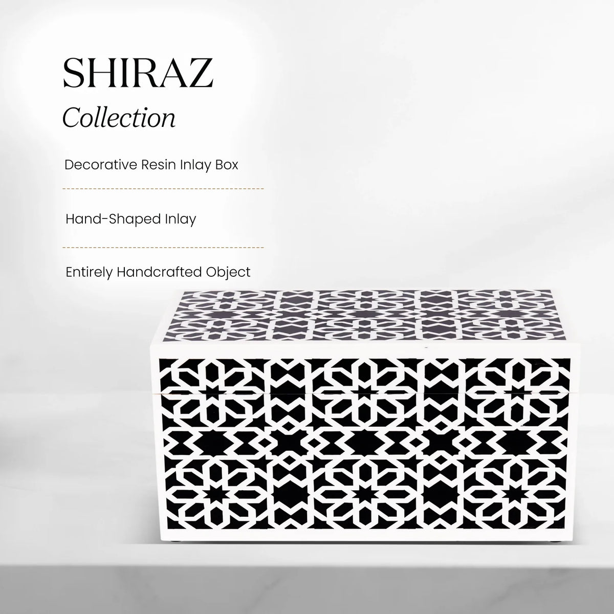 Decorative Storage Boxes Shiraz Pattern Resin Inlay, Black & White, 7 sizes