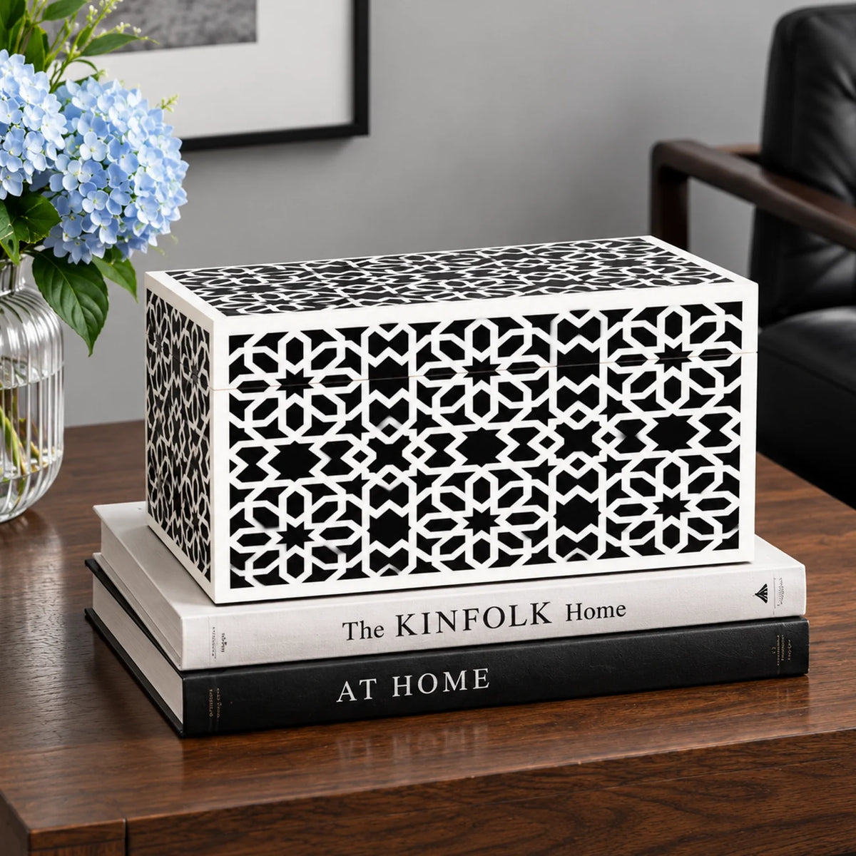 Decorative Storage Boxes Shiraz Pattern Resin Inlay, Black & White, 7 sizes
