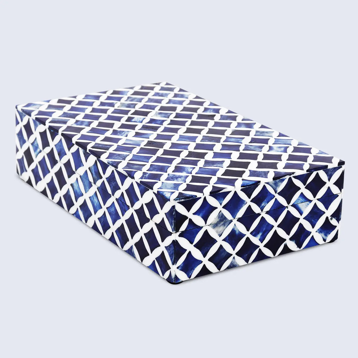 Decorative Storage Box Star Pattern Bone & Resin Inlay - Blue, 7 Sizes
