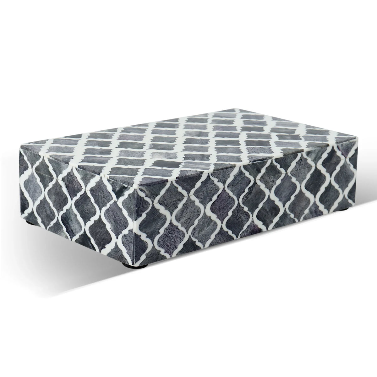 Moroccan Grey & White Resin & Bone Inlay Decorative Storage Box — (7 Sizes)