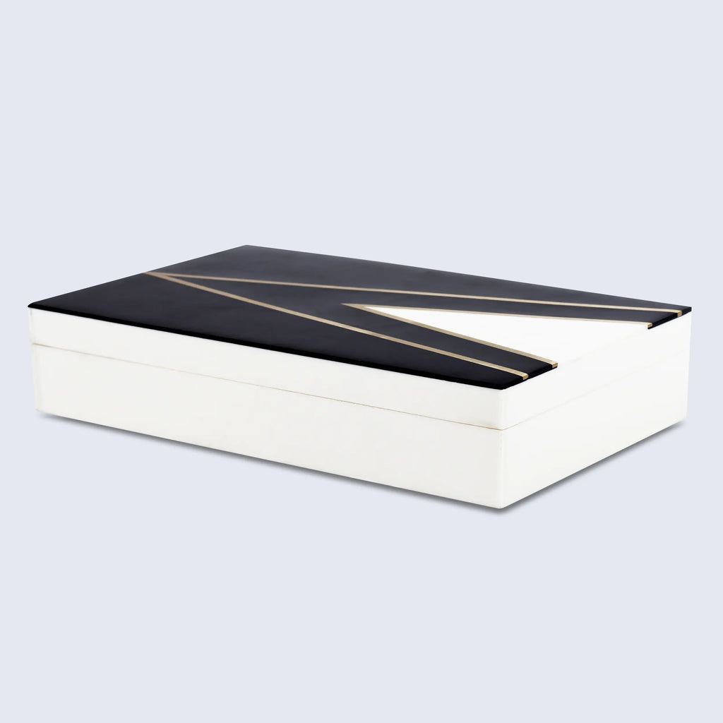 Kept Dapper Black White Resin Inlay & Brass  Storage Box, 7 Sizes