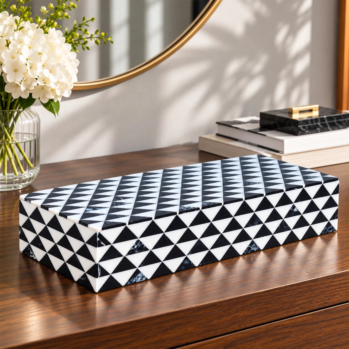 Marquet Prism Black White Resin Inlay Storage Box, 8 Sizes