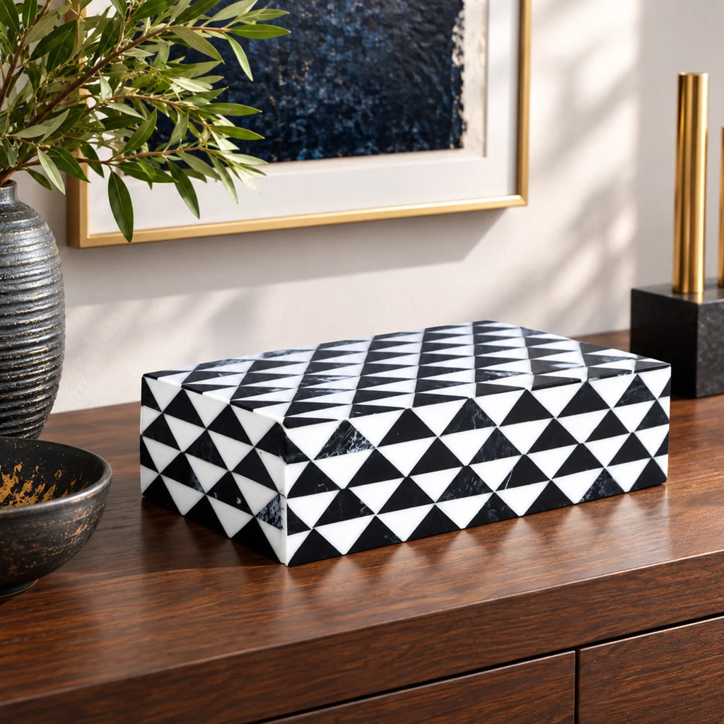 Marquet Prism Black White Resin Inlay Storage Box, 8 Sizes