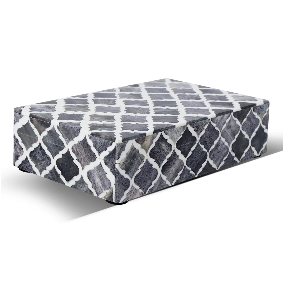 Moroccan Grey & White Resin & Bone Inlay Decorative Storage Box — (7 Sizes)