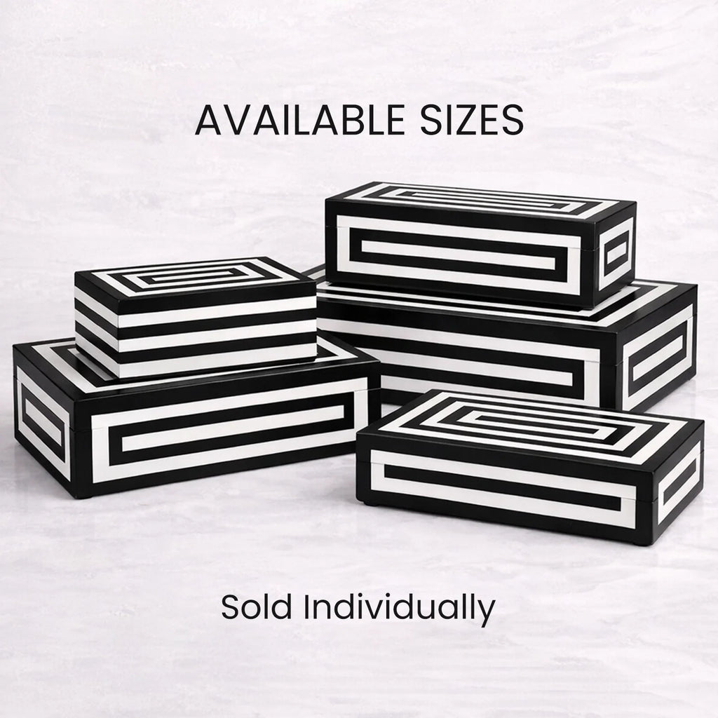 Black White Resin Inlay Concentric Decorative Box - 8 Sizes
