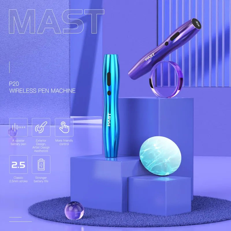 Wireless Tattoo Pen Machine With 2.5MM Stroke Permanent Makeup| Mast P20 (2 Batteries ver.)