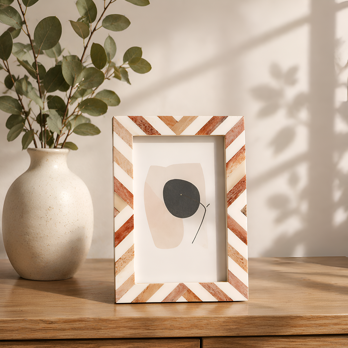Brown White Chevron Bone Inlay Picture Frame 4x6 5x7 8x10