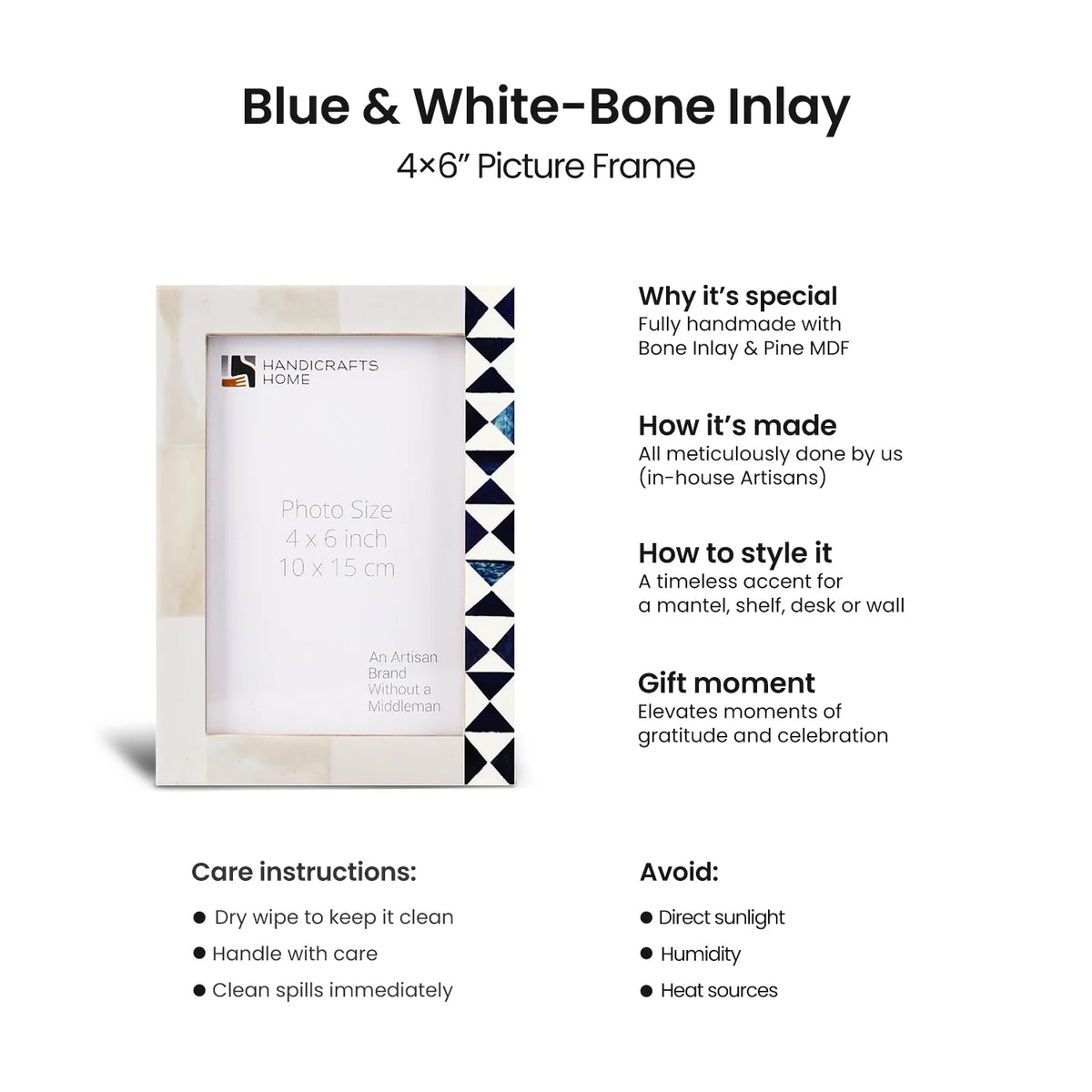 Blue White Picture Frame | Indigo Mosaic Bone Inlay | 4x6 5x7