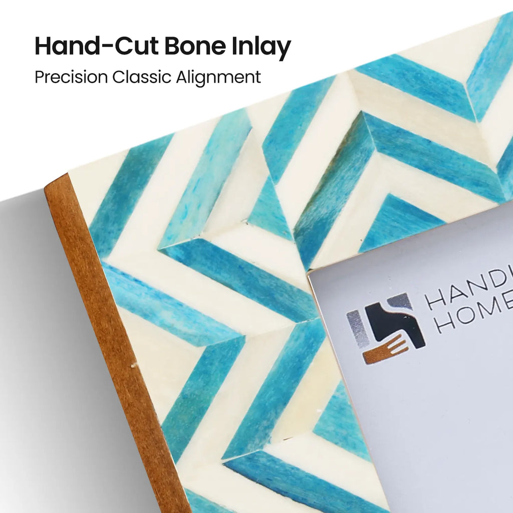 Zigzag Bone Inlay Picture Frame | Herringbone | 4x4 4x6 Turquoise White