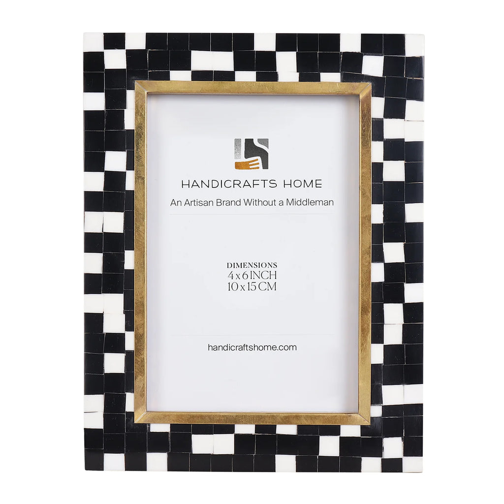 4x6 Picture Frame B&W Handcrafted Resin Inlay | Halo Mosaic