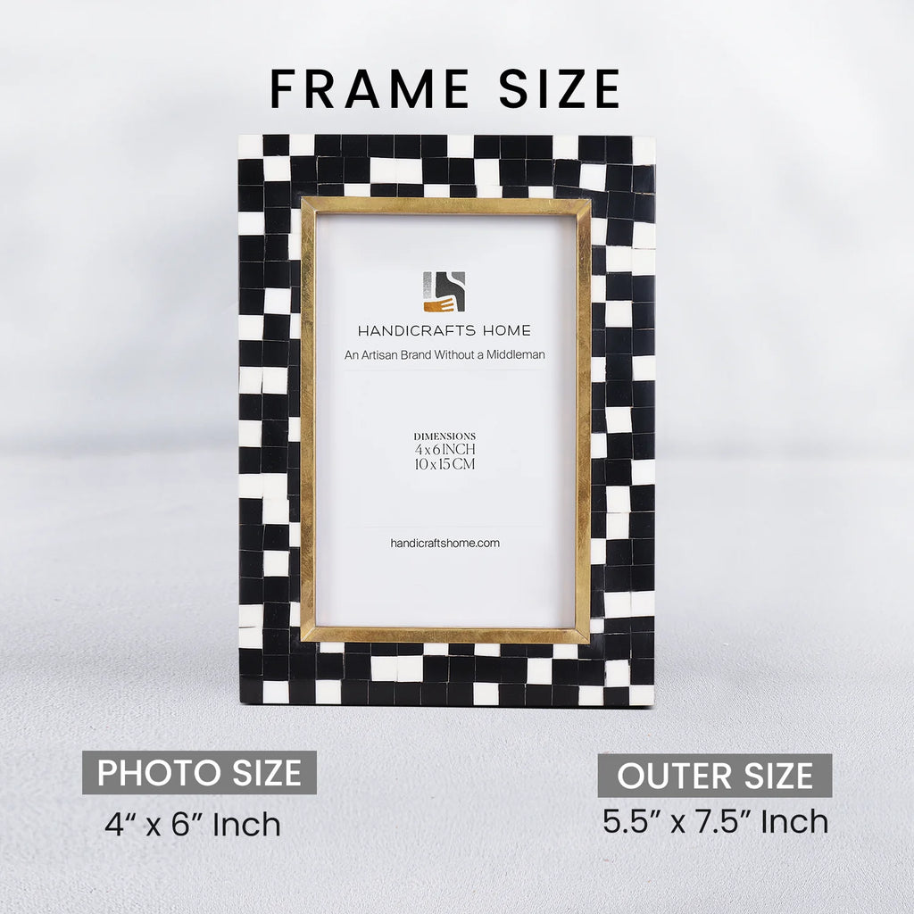 4x6 Picture Frame B&W Handcrafted Resin Inlay | Halo Mosaic
