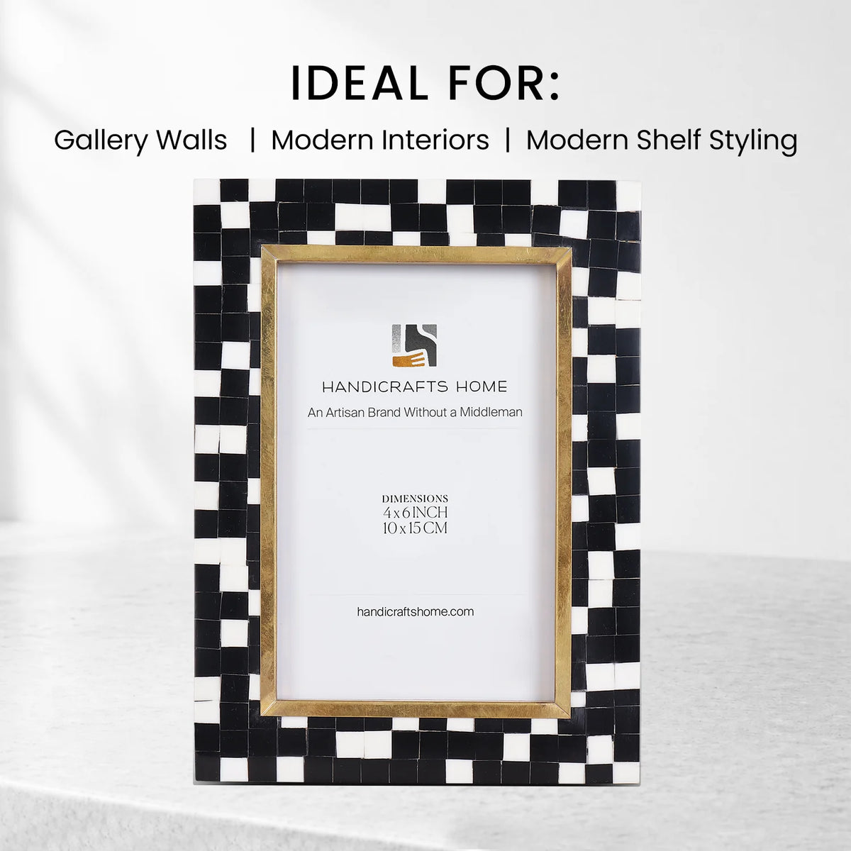 4x6 Picture Frame B&W Handcrafted Resin Inlay | Halo Mosaic