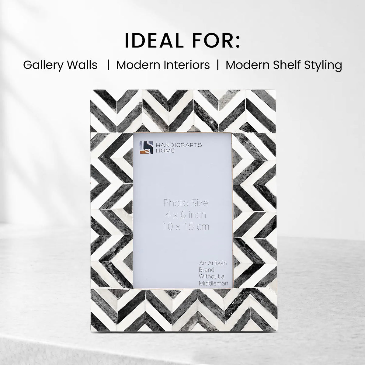 Grey Bone Inlay Picture Frame | 4"x6" Zigzag Herringbone