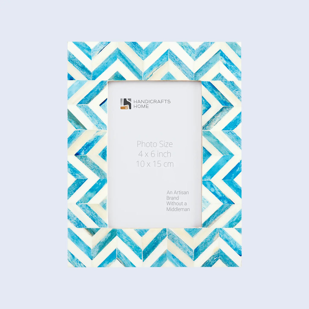 Zigzag Bone Inlay Picture Frame | Herringbone | 4x4 4x6 Turquoise White