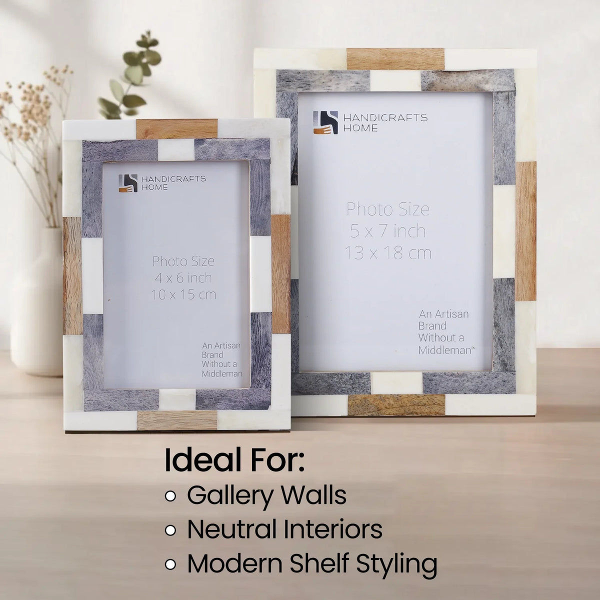 Picture Frame Woodstrip Tile Collection Wood & Bone Inlay Multi – 4x6 & 5x7"