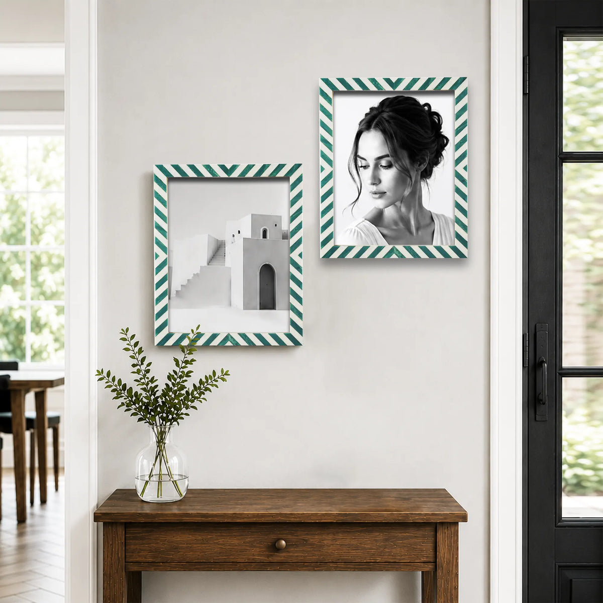 Candy Cane Mint Resin Inlay Picture Frame, Green - White, 3 Sizes (Set of 2)