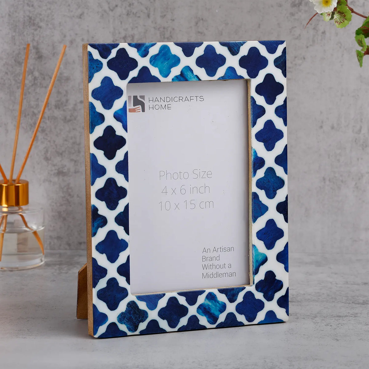 Picture Frame Indigo Collection Bone & Resin Inlay, Blue - White, 4" x 6"