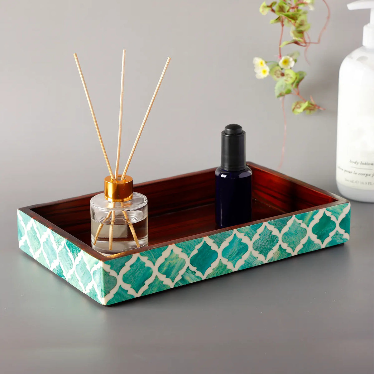 Moroccan Bone Inlay Vanity Decorative Bathroom Tray 10x6