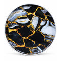 Round Resin Inlay Tray Black, Gold & Smoky Grey Marble 12"