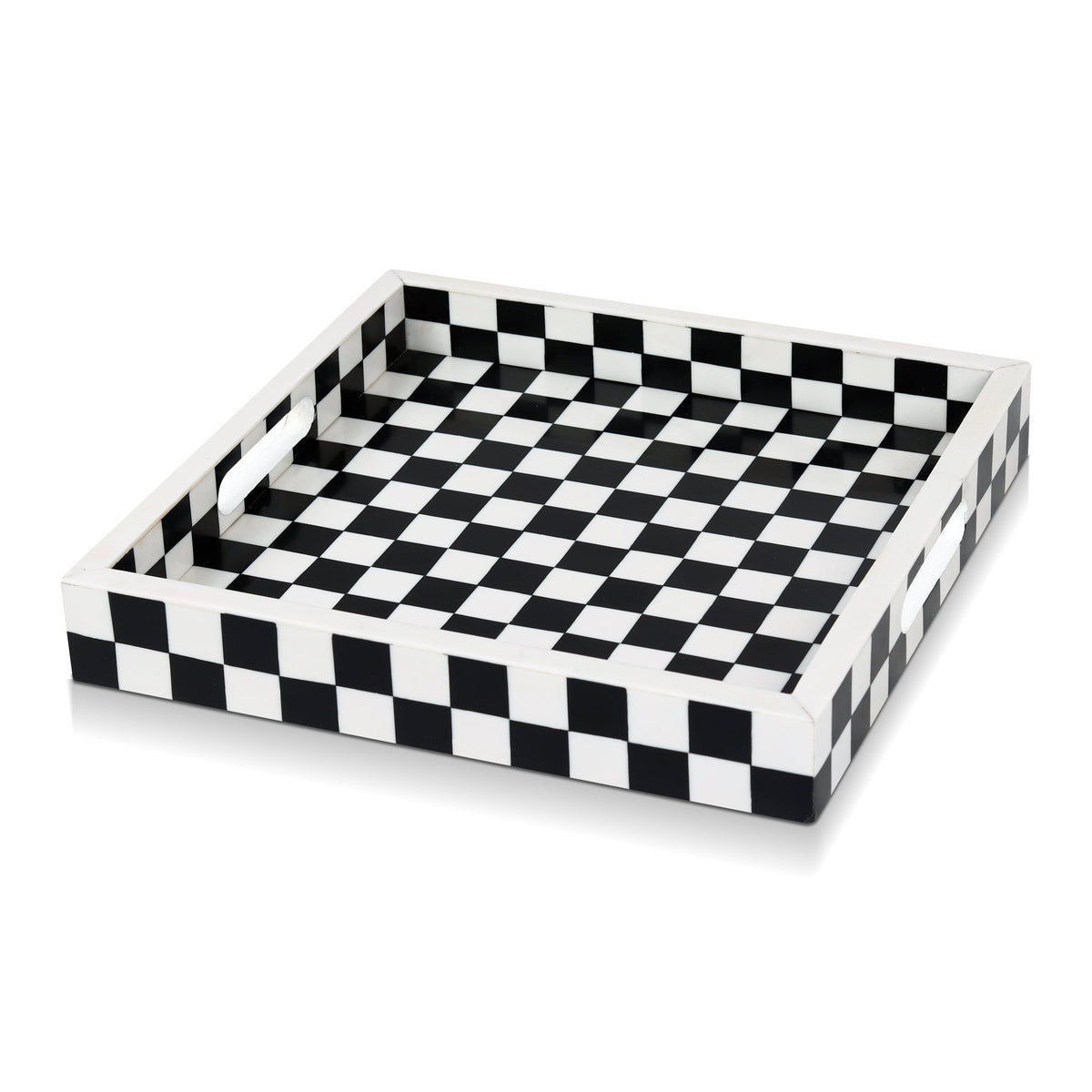Decorative Tray 12x12 B&W Checkered Tabletop Home Decor Gift