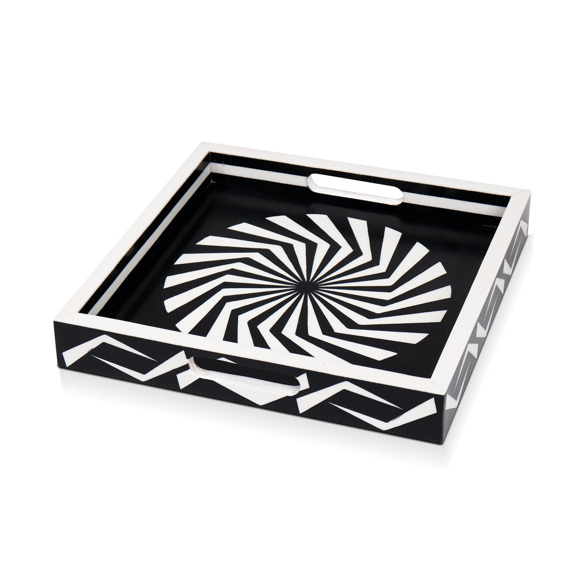 Black White Geometric Serving Ottoman Decorative Tray 12x12