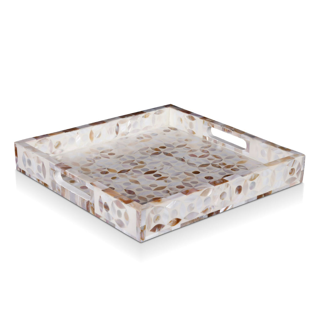 Decorative Tray Discovery Jewel Grande Pattern Mother of Pearl, White, 11" x 17" & 12" x 12"