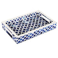 Decorative Tray Indigo Collection Bone & Resin Inlay, Blue & White, 12"x 8"