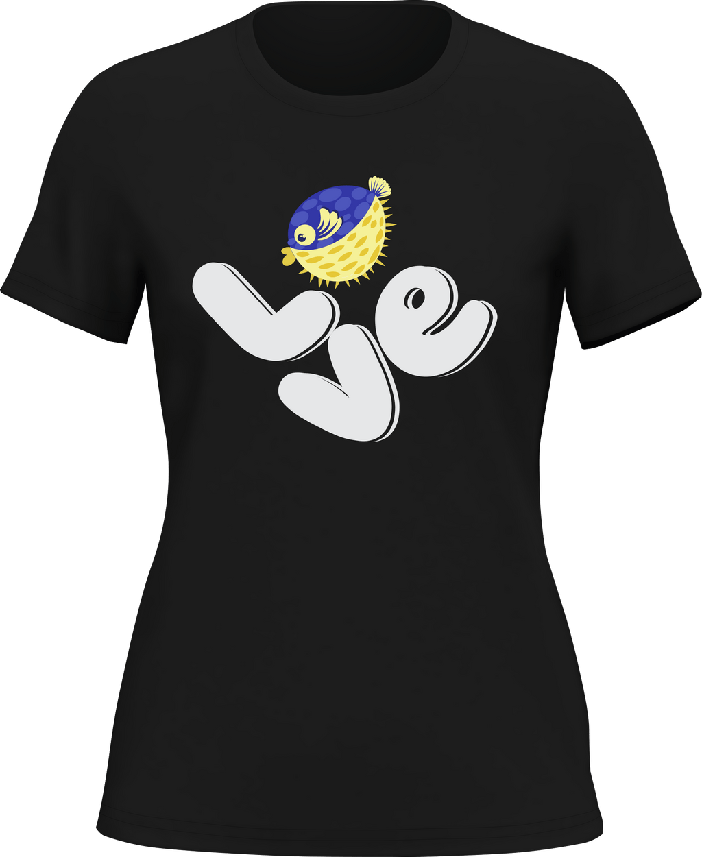 Love Fishing Blue Blowfish Globe T-Shirt for Women