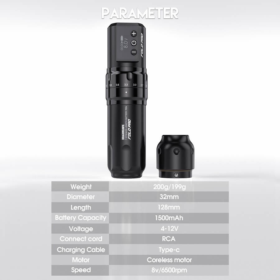 Dragonhawk Wireless Tattoo Pen Machine with 7 Stroke Length | Fold Pro